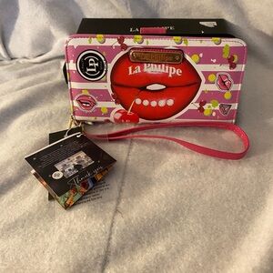La Philippe Pink Wallet with Lip Design
